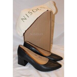 Nisolo Women's Suede Fiorela Go-To Mid Block Heels Dress Shoes $180 BLACK SZ 10